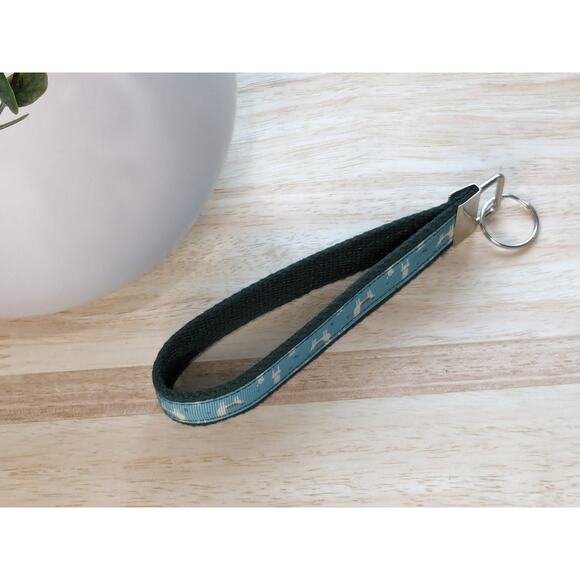 Llama Keychain Wristlet Feather Boho Fabric Key Ring FOB Green Blue Animal Lover - Picture 5 of 8